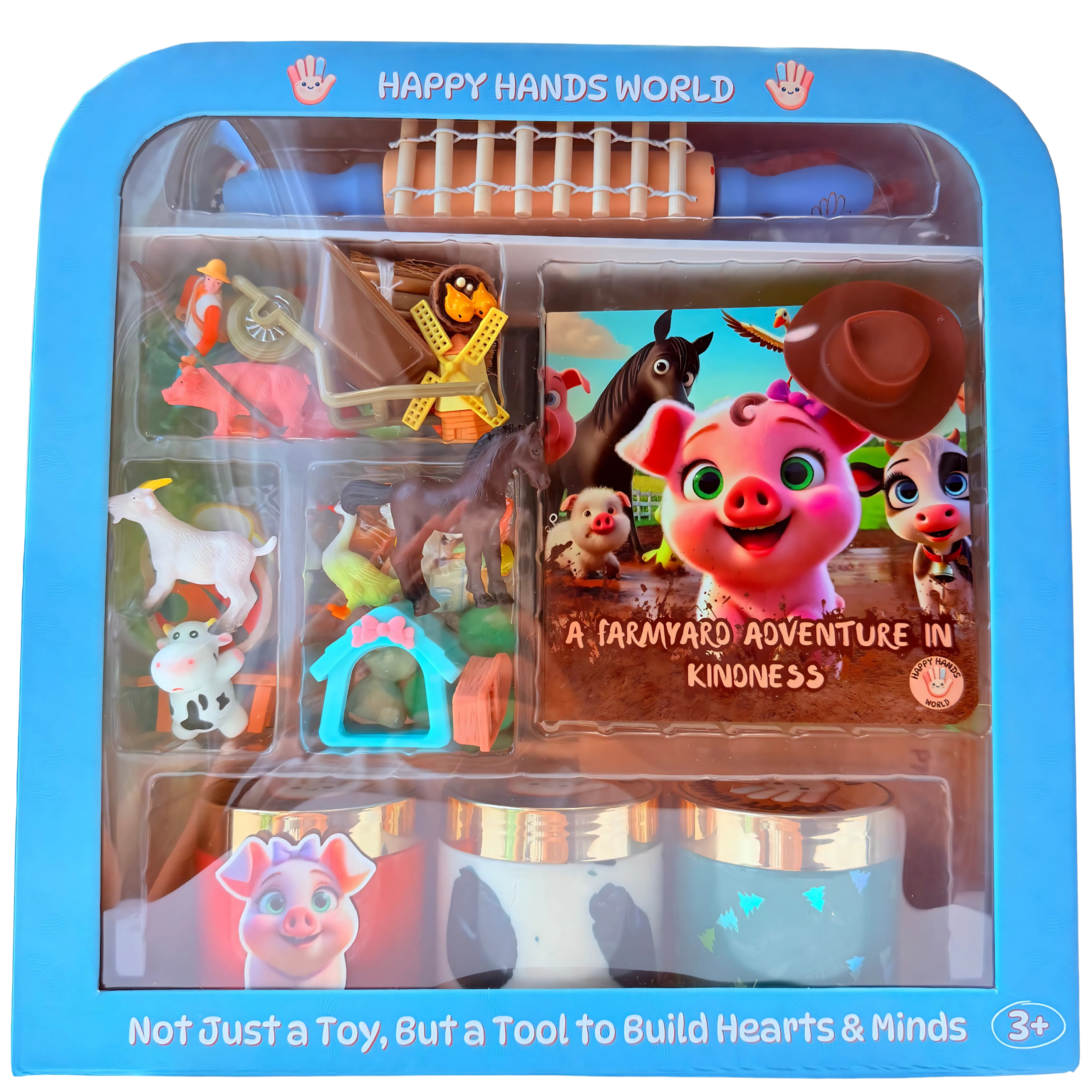 Toy set packaging with farm animals