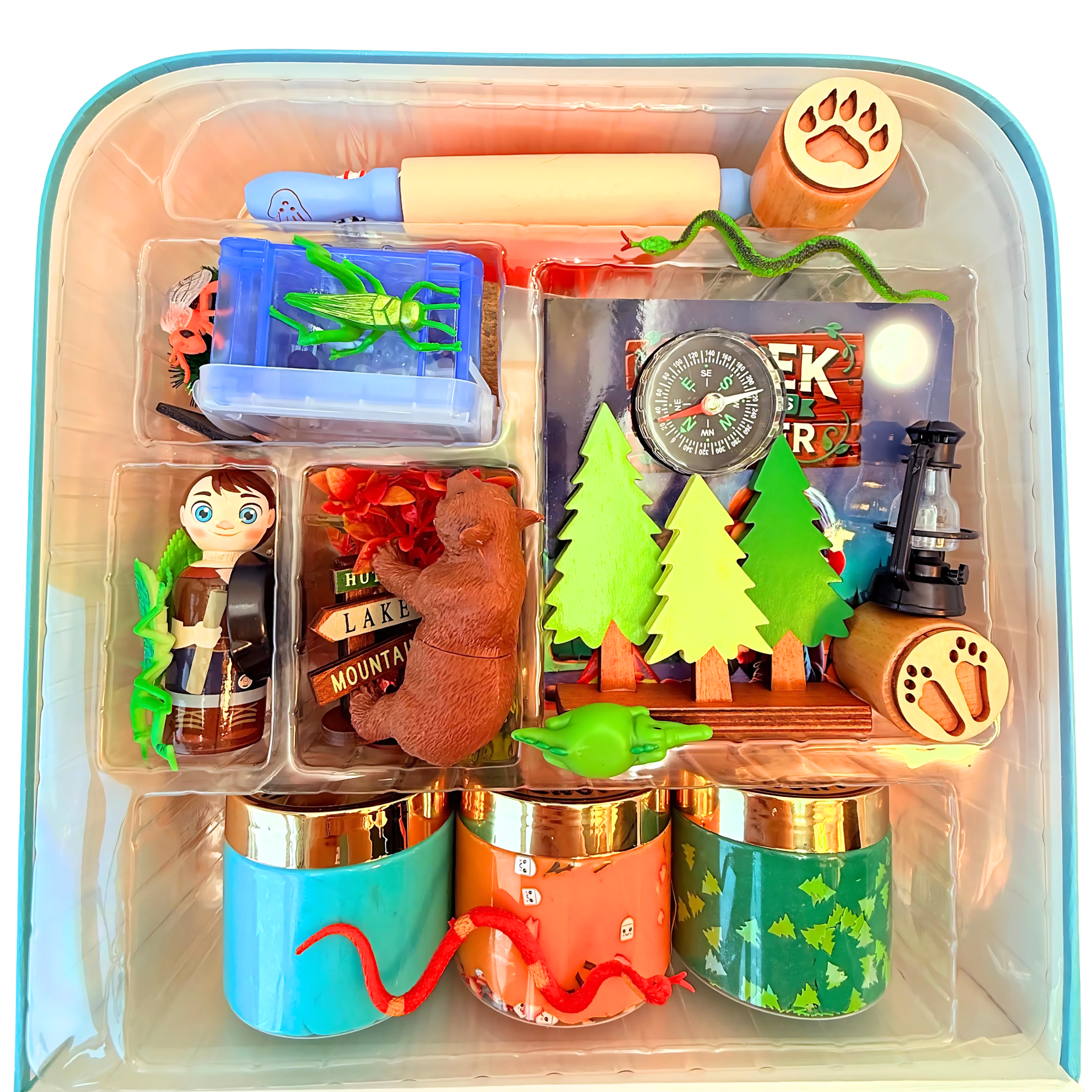 Toy camping set with various accessories