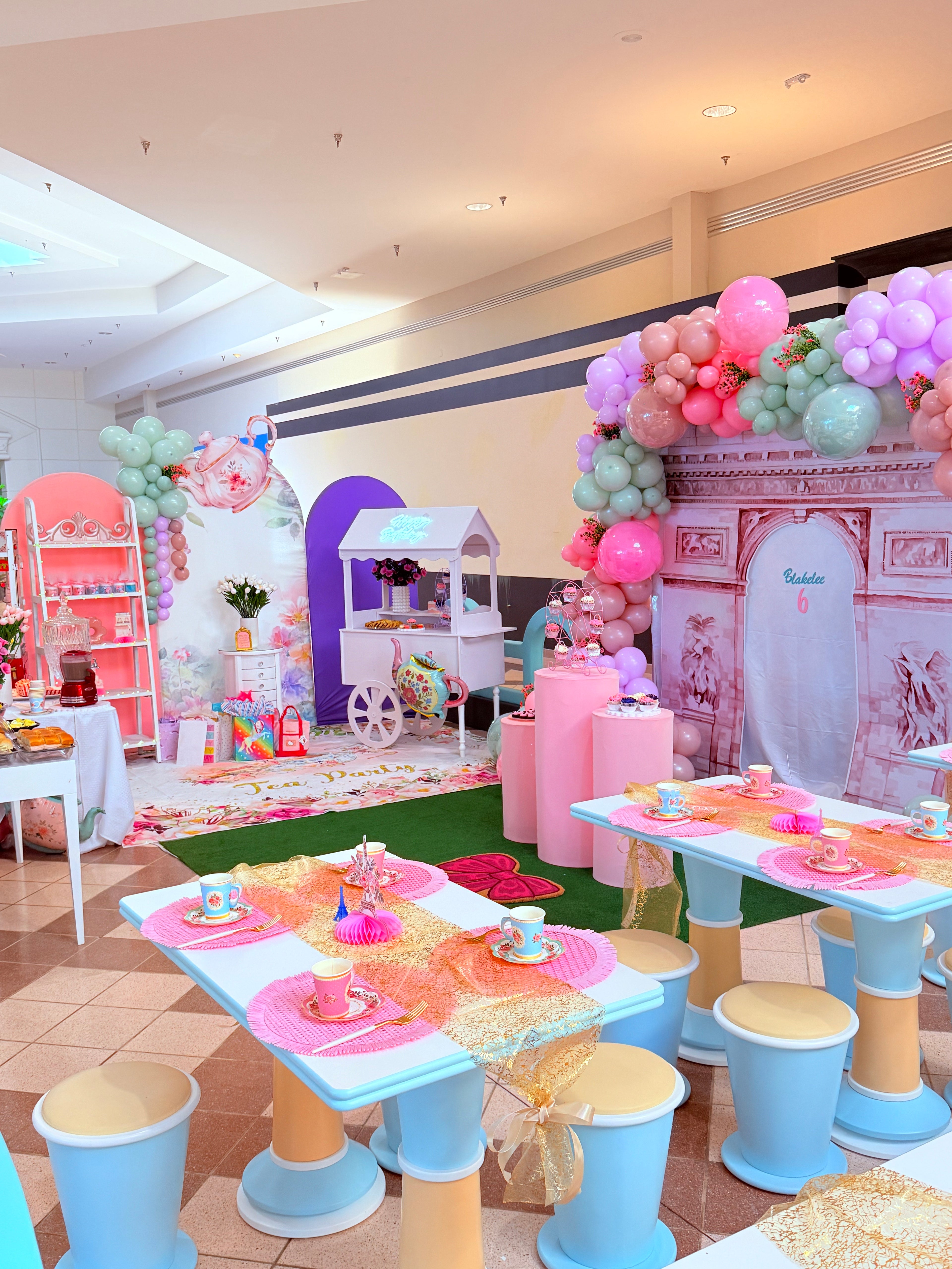 Pastel birthday party setup