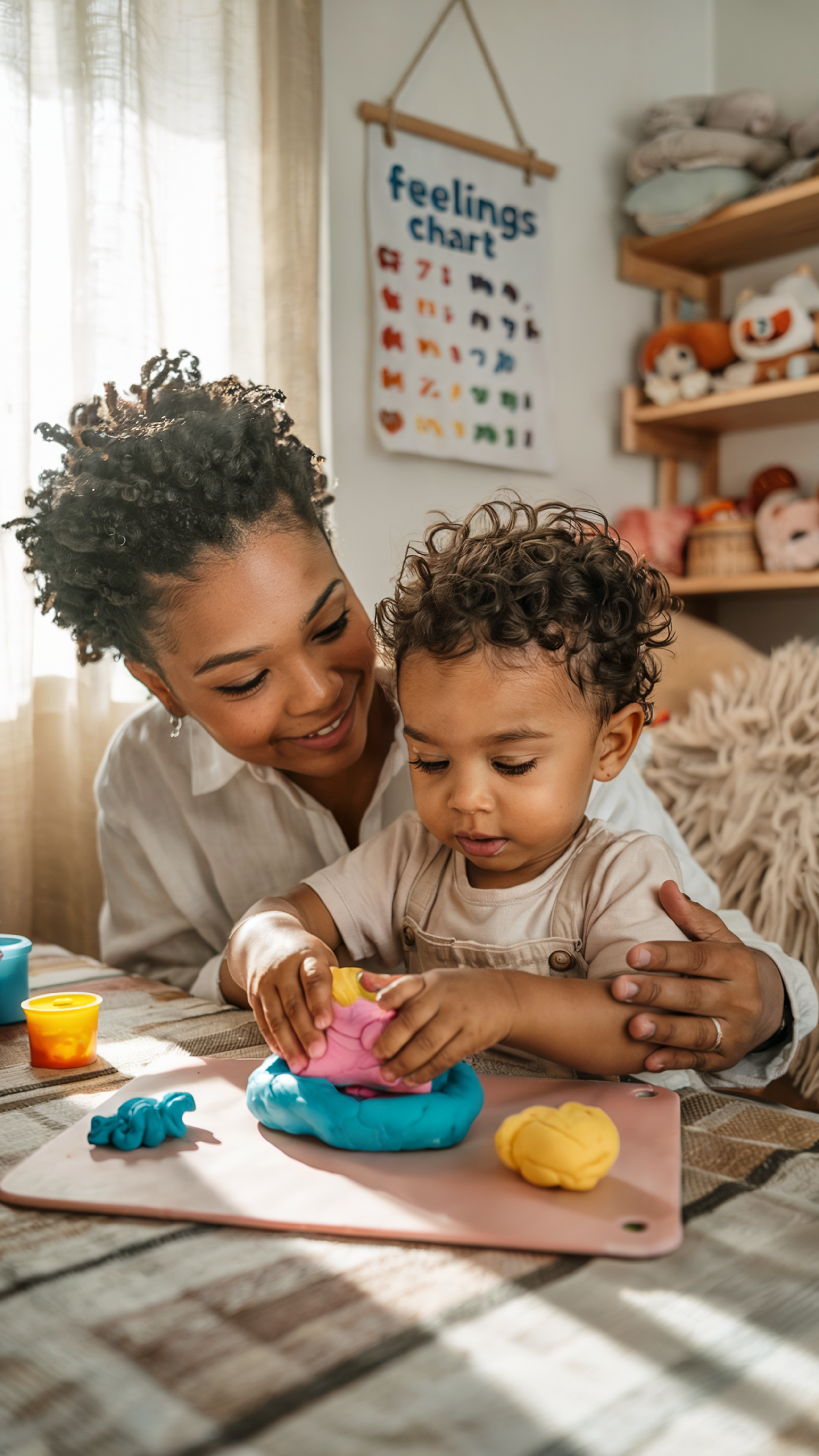 Woman child playing clay