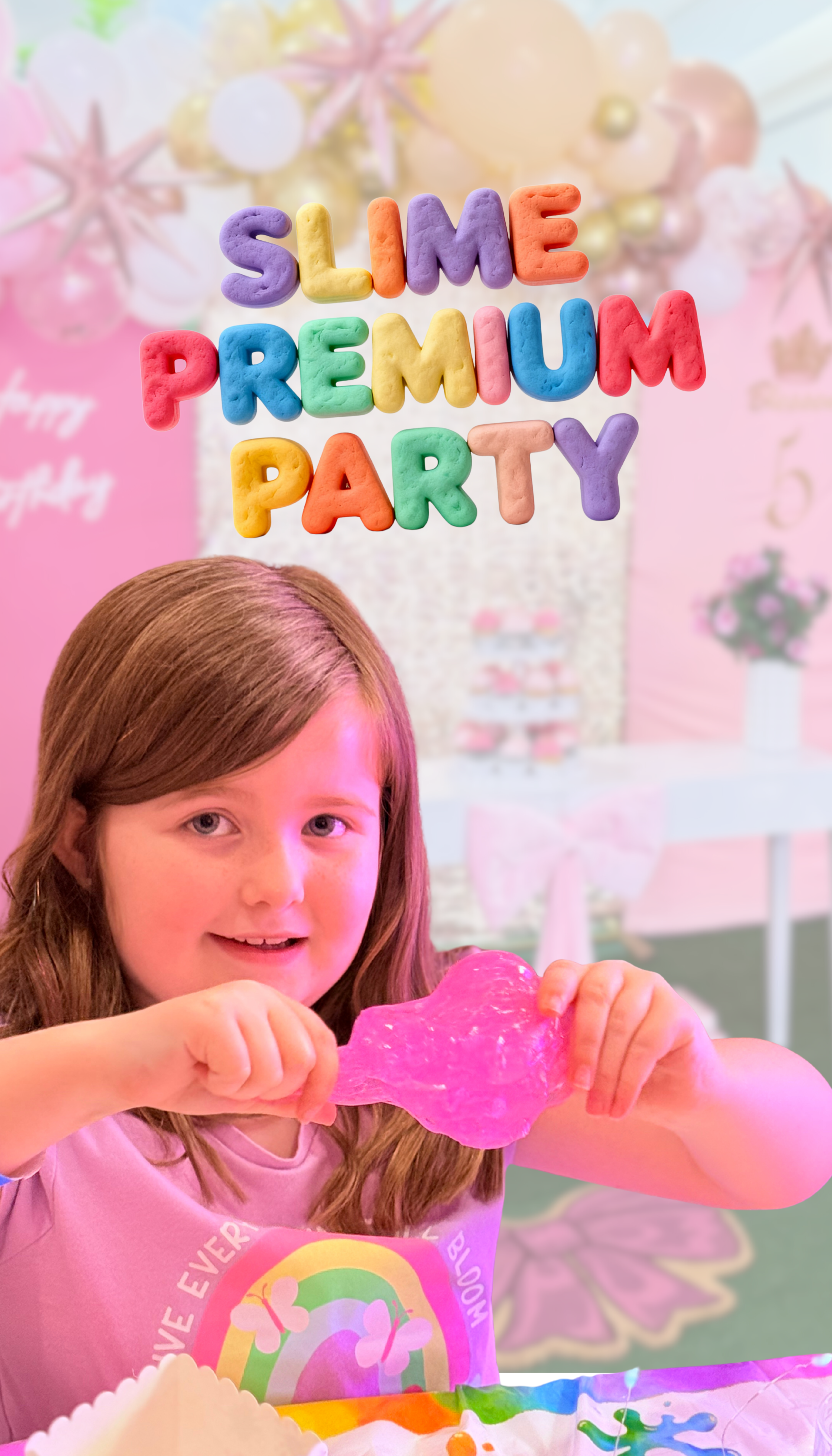 Child playing with slime at a 'Slime Premium Party' event.