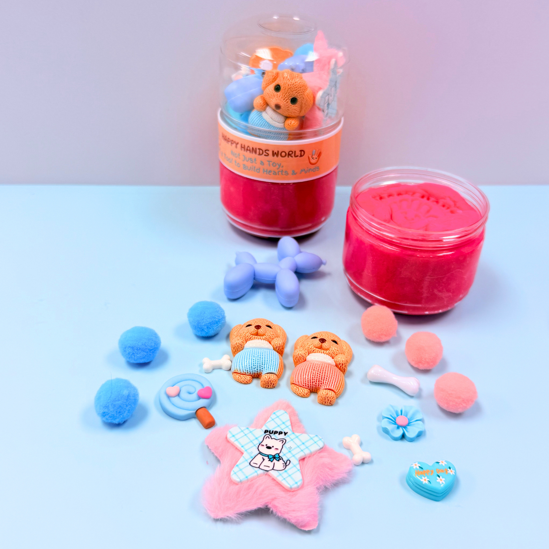 Collection of colorful dog toys