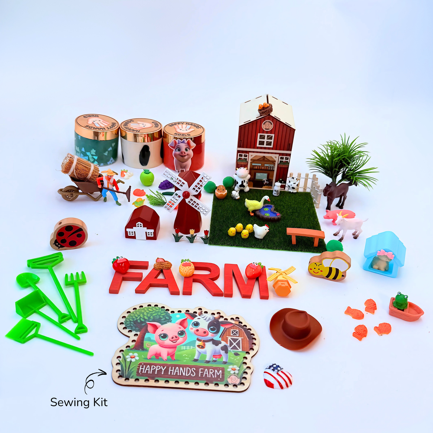Farm-themed playset with various farm animals