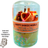 Colorful toy set in a transparent container with a label on a white background
