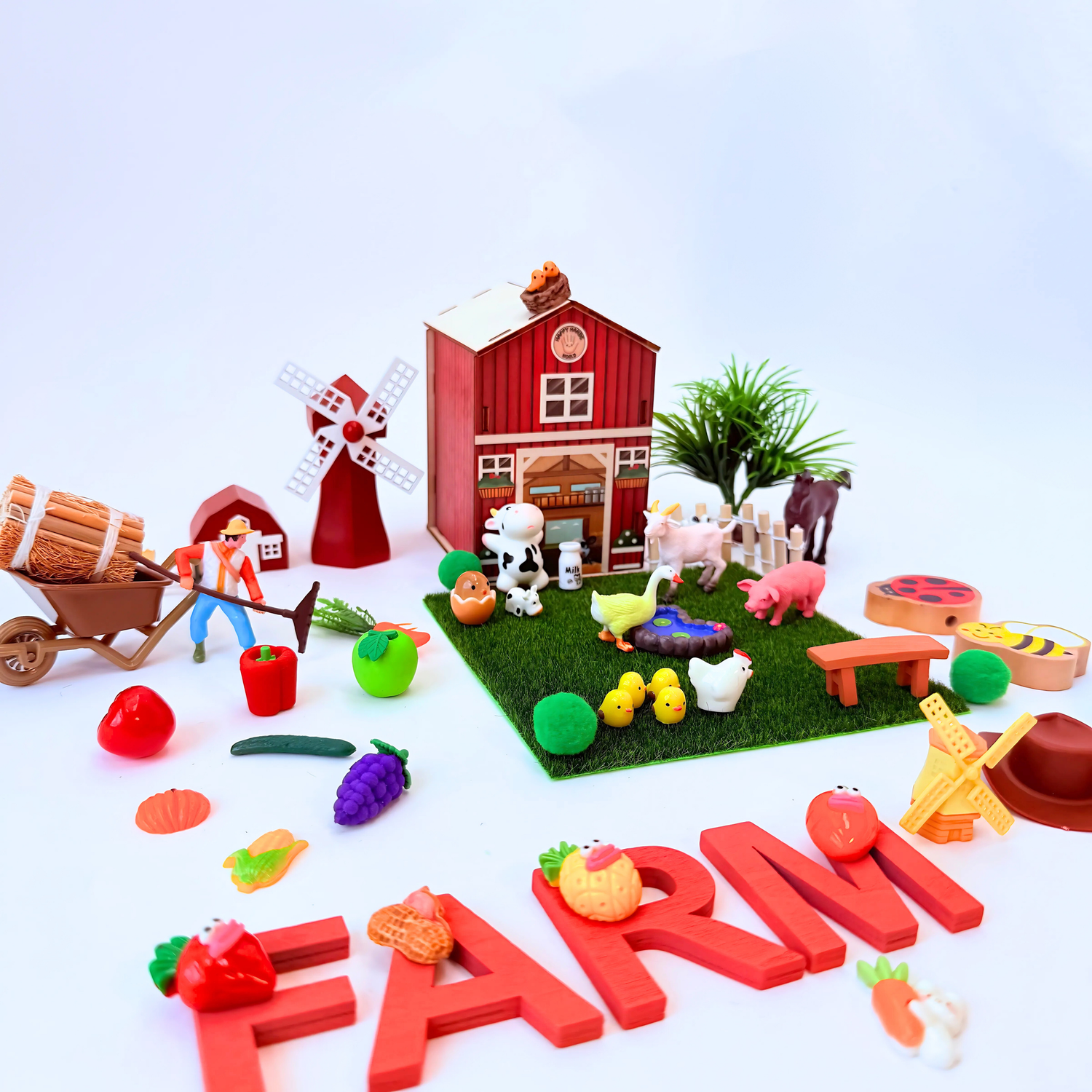 Toy farm set with barn, animals