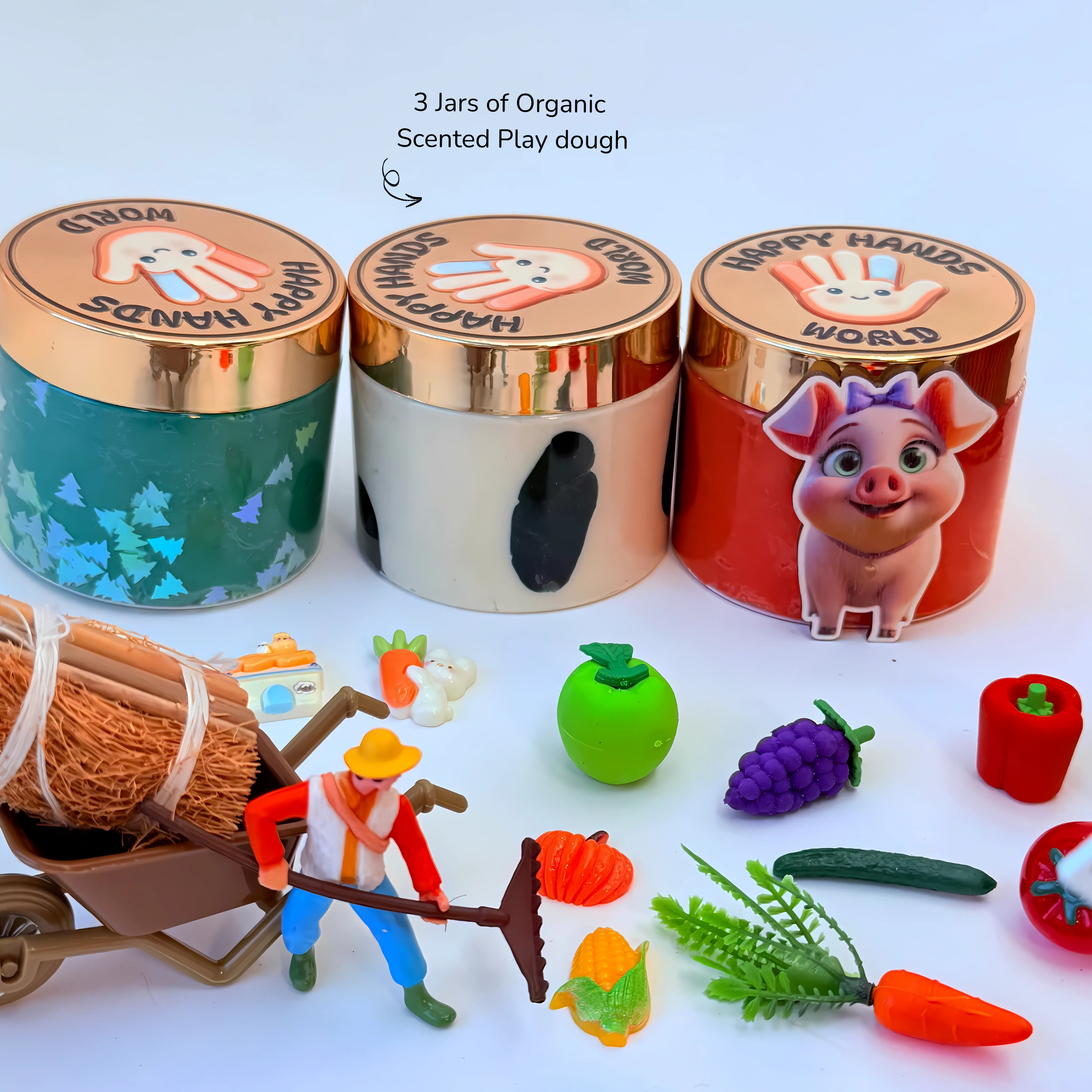 Three jars of organic scented play dough