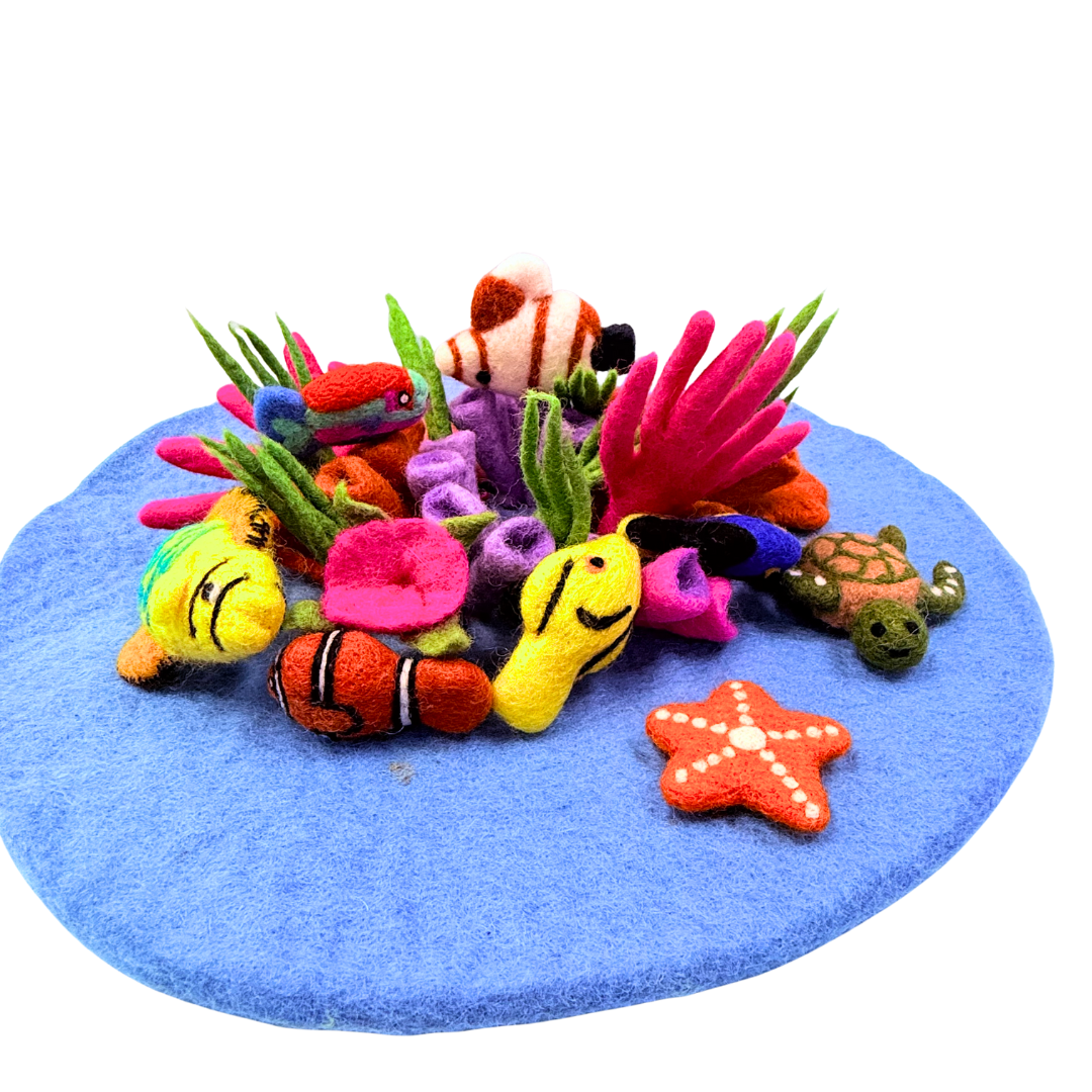 Colorful plush ocean-themed toys