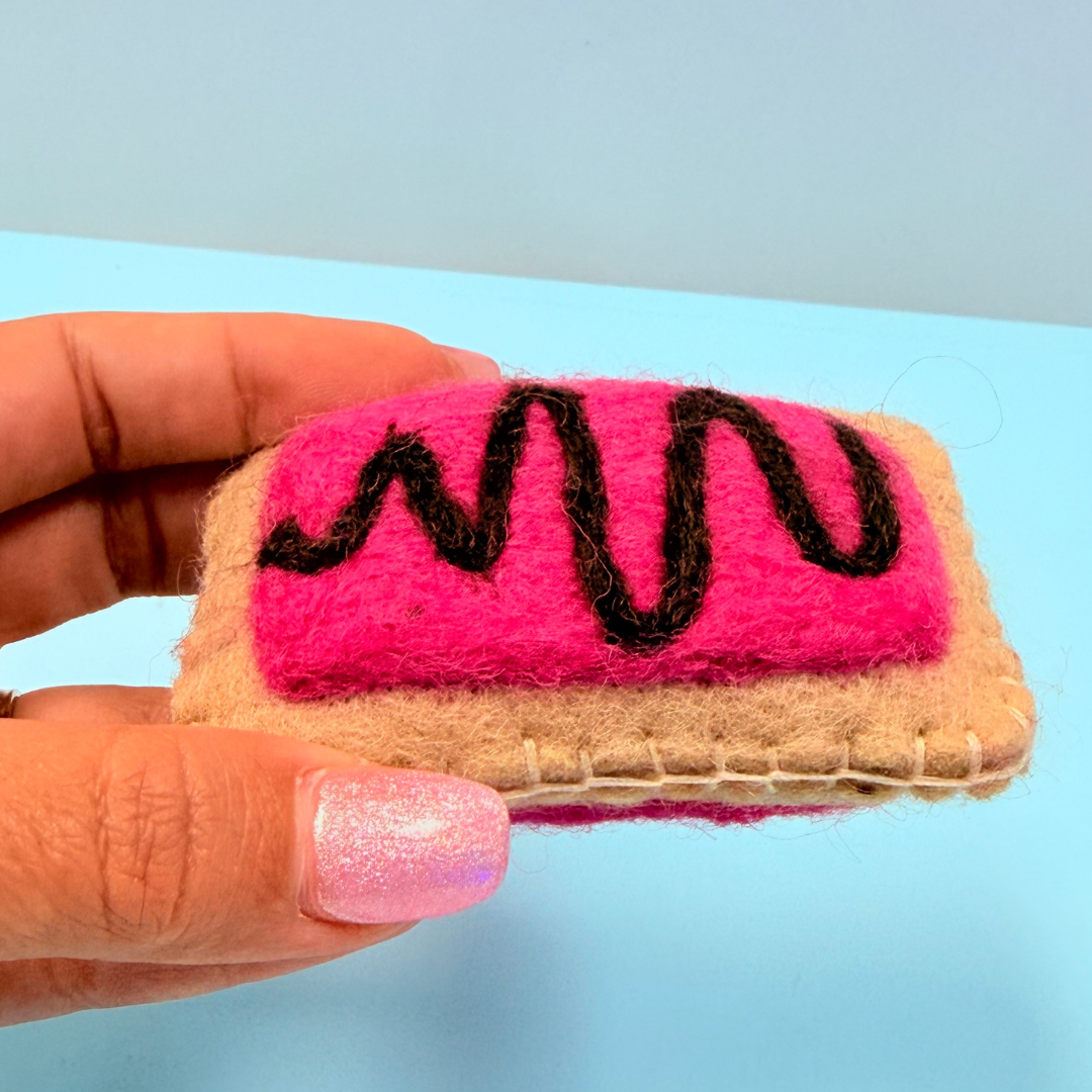 felt biscuit with pink top and beige bottom