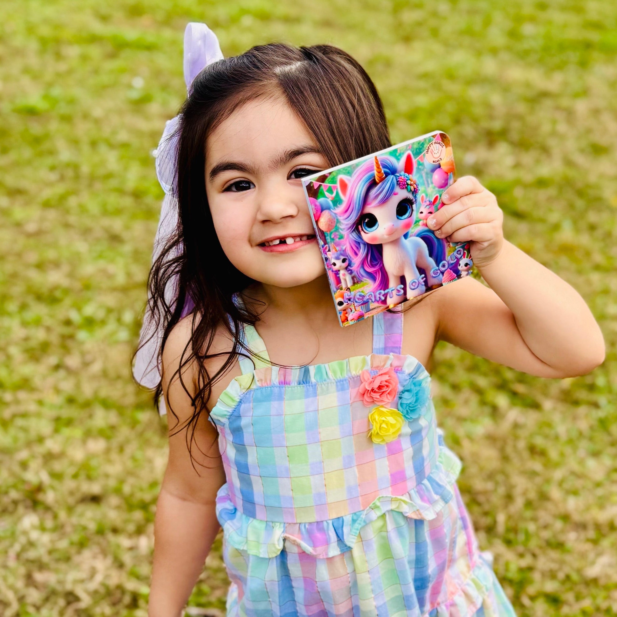 girl in pastel plaid ruffle dress
