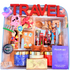 Travel-themed toy set with various miniature items